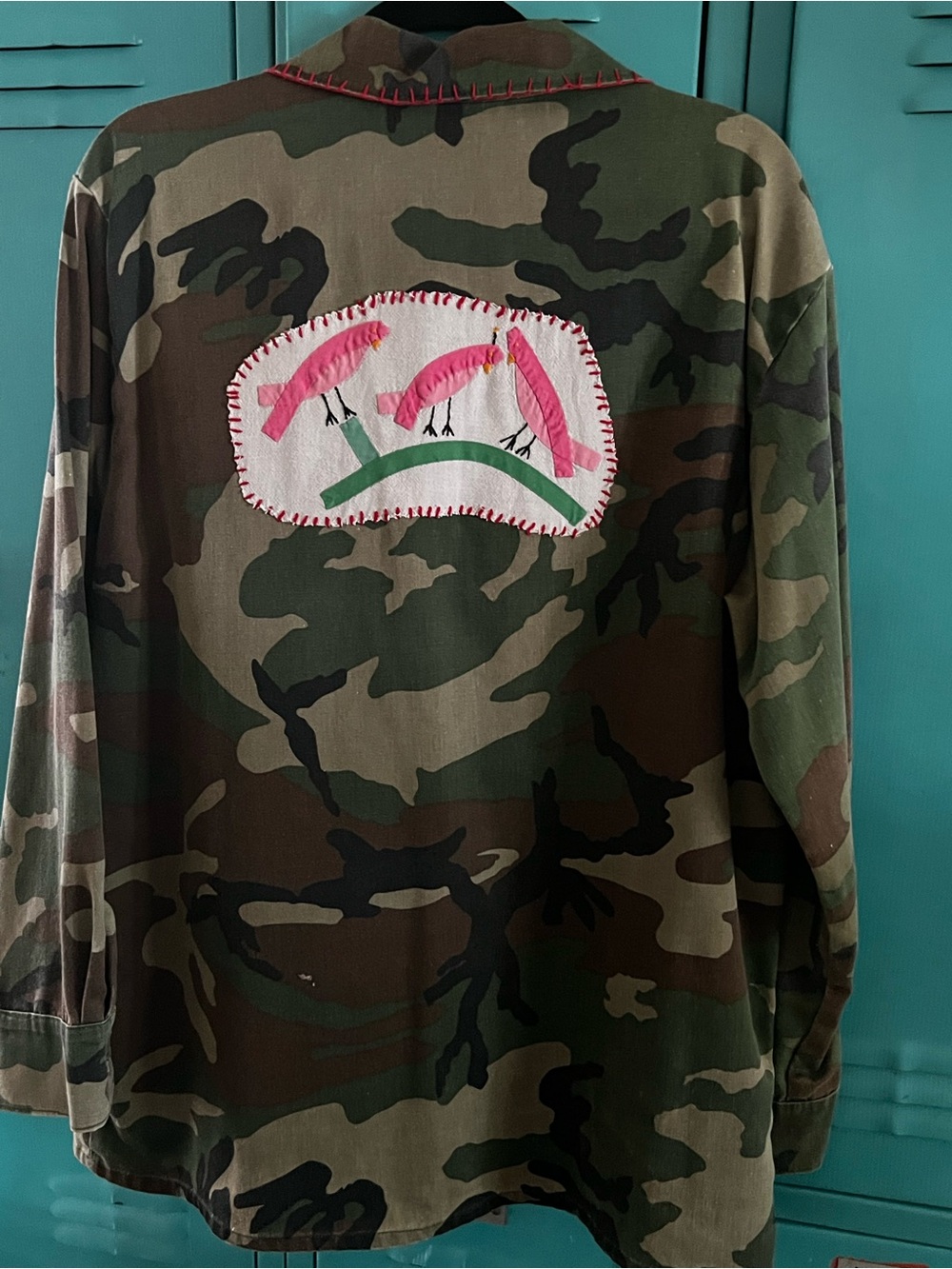 Camo Utility Jacket with Pink Bird Patch